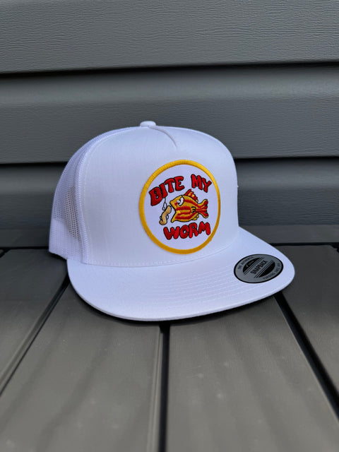 Bite My Worm White Snapback