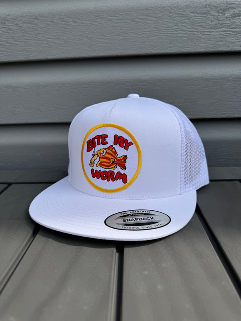 Bite My Worm White Snapback